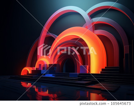 Abstract meom scene with geometric shapes. 3D visualization AI 105645673