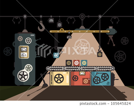Line of production - night factory interior, vector Line of production - night factory interior, vector 105645824