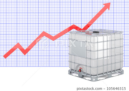 IBC water tank with growing chart, 3D rendering IBC water tank with growing chart, 3D rendering 105646315