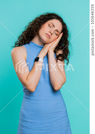 Tired sleepy young woman yawning, feeling somnolent lazy bored gaping suffering from lack of sleep 105646359
