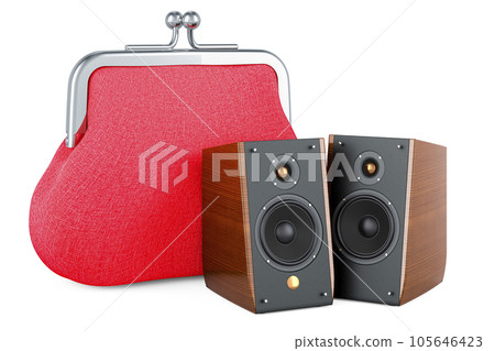 Musical Speakers with coin purse, 3D rendering 105646423