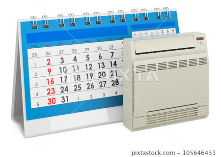 Air conditioner, floor standing unit with desk calendar, 3D rendering 105646431