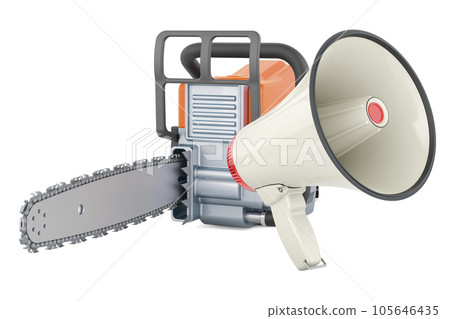 Chain saw with megaphone. 3D rendering Chain saw with megaphone. 3D rendering 105646435