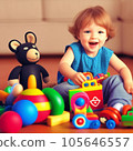 Smiling cute kid playing with a toy 105646557