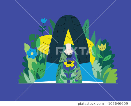 Greenery, ecology -modern flat vector concept illustration of a male gardener carrying the plants. Metaphor of environmental sustainability and protection, closeness to nature 105646609