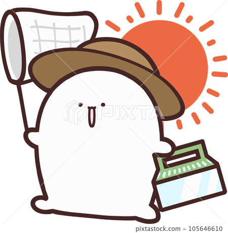 A cute rabbit going out to catch bugs during summer vacation 105646610