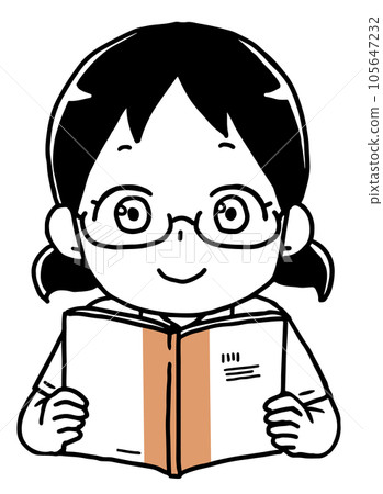 夏季女學生閱讀課本單色 105647232