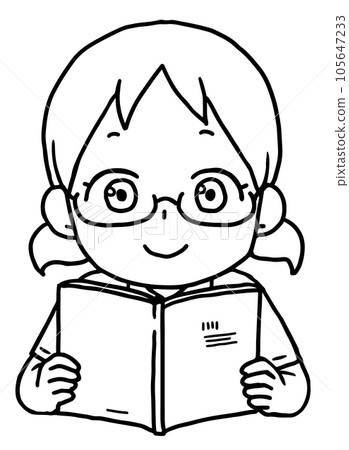 讀課本的夏季女學生線畫 105647233