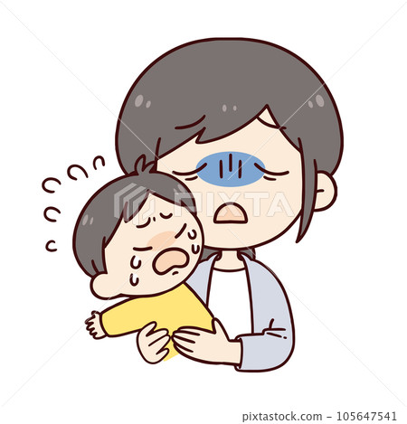 crying child and tired woman crying child and tired woman 105647541