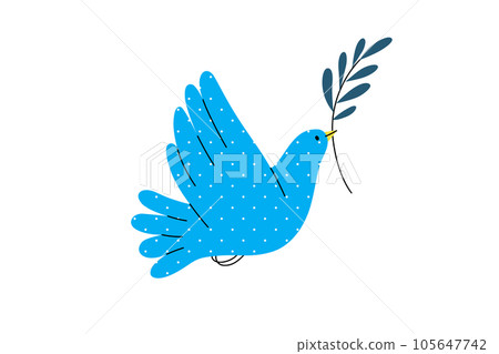 War and peace - Dove of peace -modern flat vector concept digital illustration of a dove holding an olive branch. Ukranian flag colored illustartion. Creative anti-war poster. War and peace - Dove of peace -modern flat vector concept digital illustration of a dove holding an olive branch. Ukranian flag colored illustartion. Creative anti-war poster. 105647742