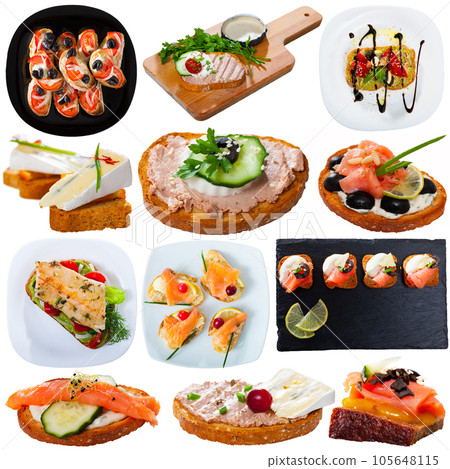 Set of sandwiches and canapes isolated on white 105648115