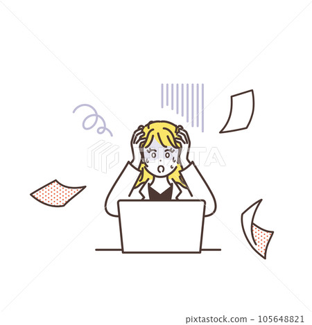 Image illustration material of a woman who is in trouble because of too much work Work efficiency improvement Productivity improvement 105648821