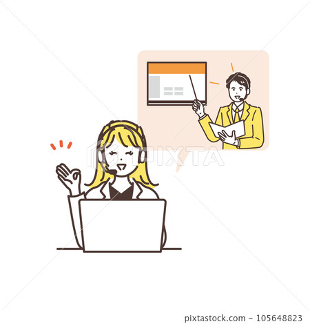 Image illustration material of a woman taking an online course 105648823