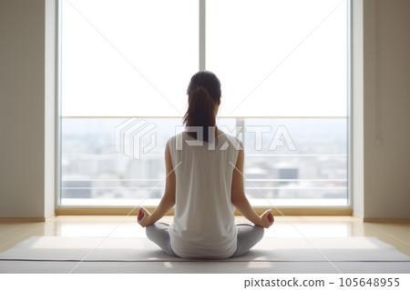 在家做瑜伽放鬆身心的女性“AI生成圖像” 105648955
