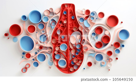 3D illustration of the human organ systems, Human internal organs. Anatomy. Nervous, circulatory, digestive, excretory, urinary,and bone systems. Medical education concept, Generative AI illustration 105649150