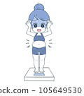 一個胖女人在體重秤上感到震驚的插圖 105649530