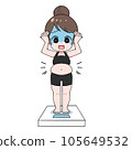 一個胖女人在體重秤上感到震驚的插圖 105649532