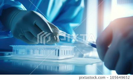 Scientist working at the laboratory, Investigator checking test tubes, Doctor in laboratory checking test tubes, Generative AI illustration 105649652