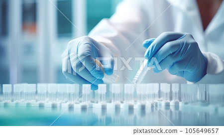 Scientist working at the laboratory, Investigator checking test tubes, Doctor in laboratory checking test tubes, Generative AI illustration Scientist working at the laboratory, Investigator checking test tubes, Doctor in laboratory checking test tubes, Generative AI illustration 105649657
