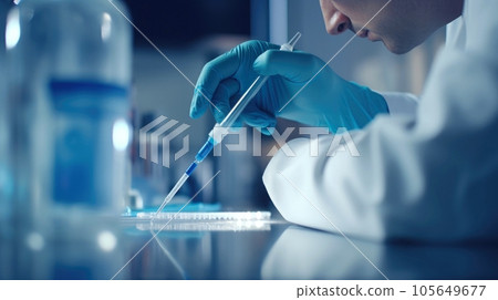 Scientist working at the laboratory, Investigator checking test tubes, Doctor in laboratory checking test tubes, Generative AI illustration 105649677