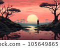 AI-generated image Illustration of a fantastic sun and land 105649865