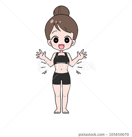 Illustration of a slim woman happy with her waist getting thinner Illustration of a slim woman happy with her waist getting thinner 105650070
