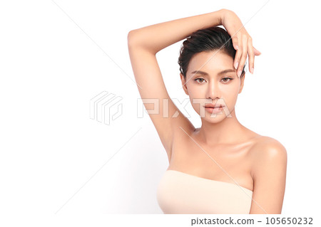 Beautiful young asian woman with clean fresh skin on white background, Face care, Facial treatment, Cosmetology, beauty and spa, Asian women portrait. Beautiful young asian woman with clean fresh skin on white background, Face care, Facial treatment, Cosmetology, beauty and spa, Asian women portrait. 105650232