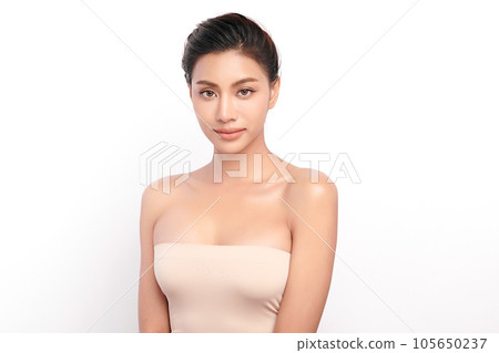 Beautiful young asian woman with clean fresh skin on white background, Face care, Facial treatment, Cosmetology, beauty and spa, Asian women portrait. Beautiful young asian woman with clean fresh skin on white background, Face care, Facial treatment, Cosmetology, beauty and spa, Asian women portrait. 105650237