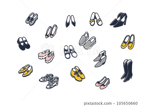 Illustration set of various women's shoes 105650660