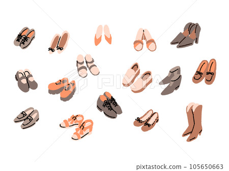 Illustration set of various women's shoes (flat) 105650663