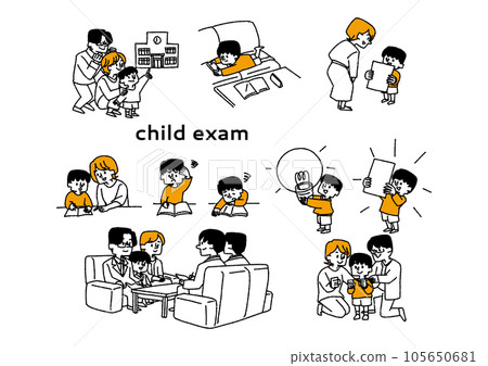 Illustration set of a little boy aiming to pass the exam with his family Illustration set of a little boy aiming to pass the exam with his family 105650681