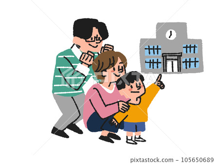 托兒所和幼兒園男孩及其家人瞄準選擇學校的插圖 105650689
