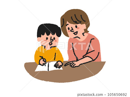Illustration of a mother gently teaching her to study Illustration of a mother gently teaching her to study 105650692