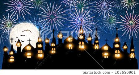 Halloween castle full moon autumn background Halloween castle full moon autumn background 105650901