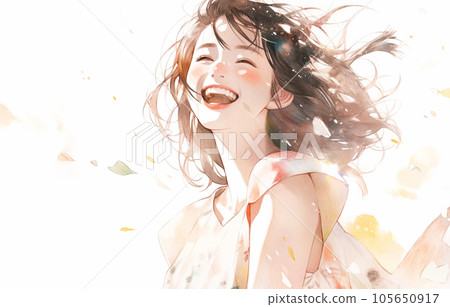 Watercolor painting of a woman looking back with a smile AI-generated image 105650917