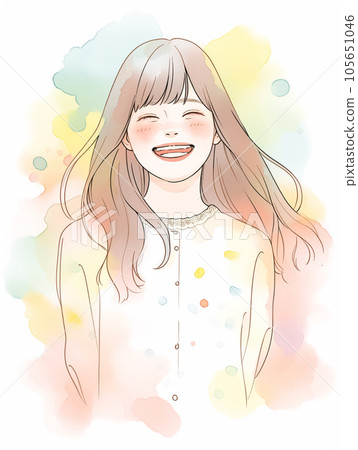 A lovely smiling woman against a backdrop of colorful watercolor paint AI-generated image 105651046
