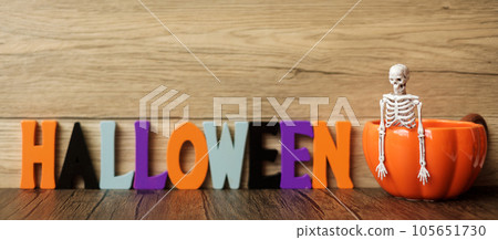 Happy Halloween day with ghost, pumpkin, bowl and decorative. Trick or Threat, Hello October, fall autumn, Festive, party and holiday concept Happy Halloween day with ghost, pumpkin, bowl and decorative. Trick or Threat, Hello October, fall autumn, Festive, party and holiday concept 105651730