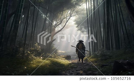 竹林中武士的剪影（生成 AI） 105652716