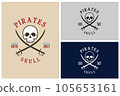 Simple Pirates Skull with Crossing Swords Vintage for Boat Ship Sailor Nautical Navy logo design 105653161