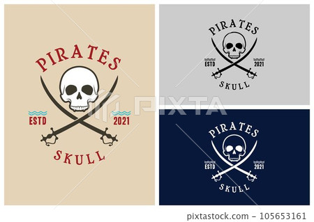 Simple Pirates Skull with Crossing Swords Vintage for Boat Ship Sailor Nautical Navy logo design 105653161