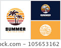 Sunset Beach With Twin Palm for Summer Surf Vacation logo design inspiration 105653162