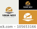 Stork Heron Flying At Sunset over the River Creek lake grass silhouette nature wildlife logo design 105653166