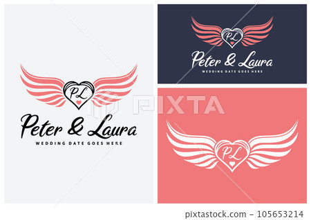 Angel Bird Wings With Letter Initial For Couple Name or Wedding Invitation Angel Bird Wings With Letter Initial For Couple Name or Wedding Invitation 105653214