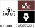 Glass Wine Guitar Live Music Concert for Bar Cafe Restaurant Nightclub Vintage Label logo design 105653221