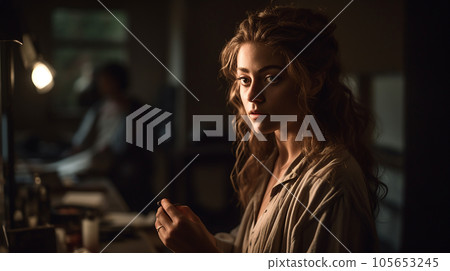 Actresses, actors, stage actors who make up in the waiting room (Generative AI) 105653245