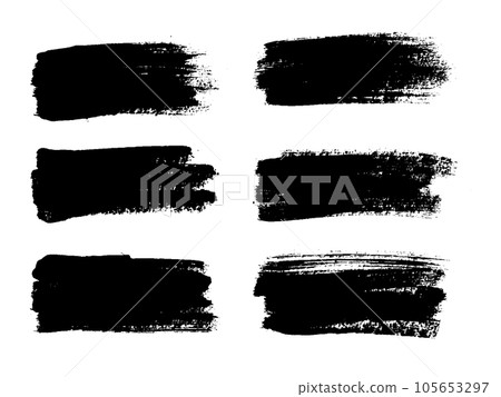 Vector black paint, ink brush stroke, brush, line or texture. Dirty grunge artistic design element, box, frame or background for text. Grungy smears 105653297
