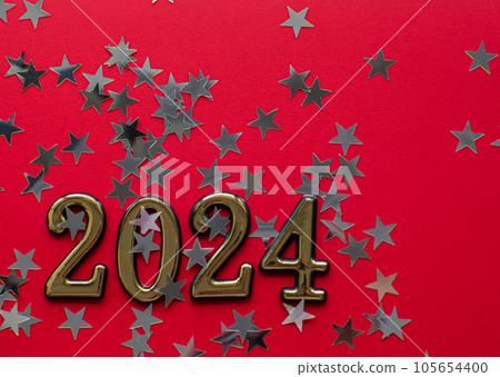 2024 on red background with silver stars 2024 on red background with silver stars 105654400