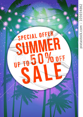Summer Sale Template poster. White sticker with wrinckles 105654862