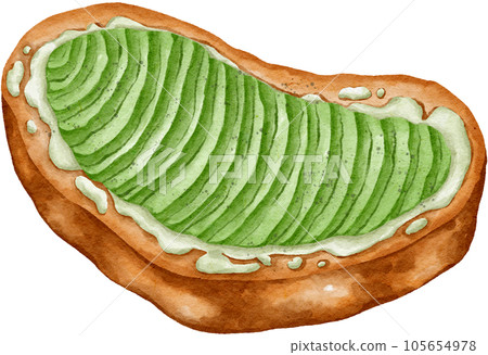 Avocado toast topped with cream, a watercolor-style drawing Avocado toast topped with cream, a watercolor-style drawing 105654978