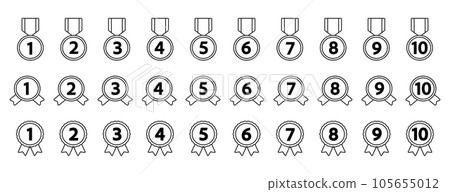 數字圖標集/插畫/勝利/線條/絲帶/裝飾/簡約/黑白/排名/排名 105655012